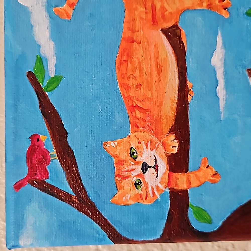 Original Art /Acrylic Canvas /Cute Kitties in a Tree / 8in x 8in - Picture 9 of 11